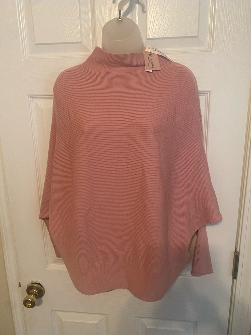 Philosophy Women's Mock Neck Pink Ribbed Sweater